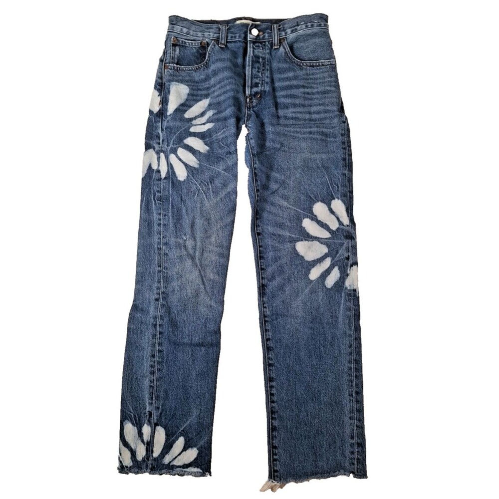 Madewell Jeans Womens 23  Blue Mid Rise Straight Denim Flowers
